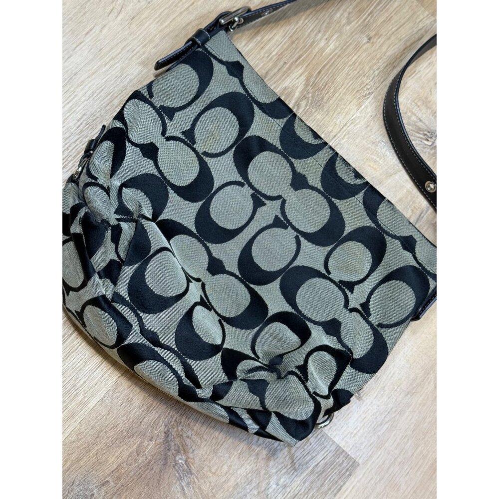 Y2K Coach F15067 Black & Beige Signature Monogram Hobo Shoulder Bag - Picture 10 of 11